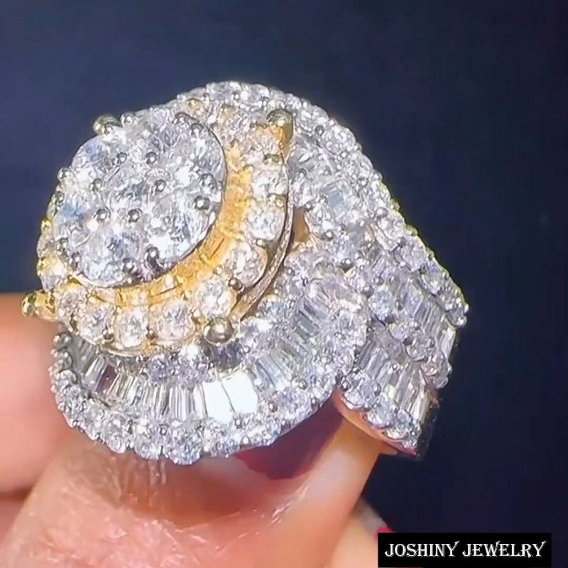 5.05ctw Baguette Cut with Round Gemstone Cocktail Ring-JOSHINY