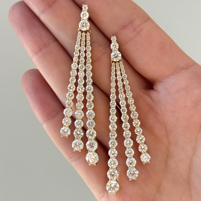 Exquisite 5 ctw Round Cut White Gemstone Tassel Earrings -JOSHINY