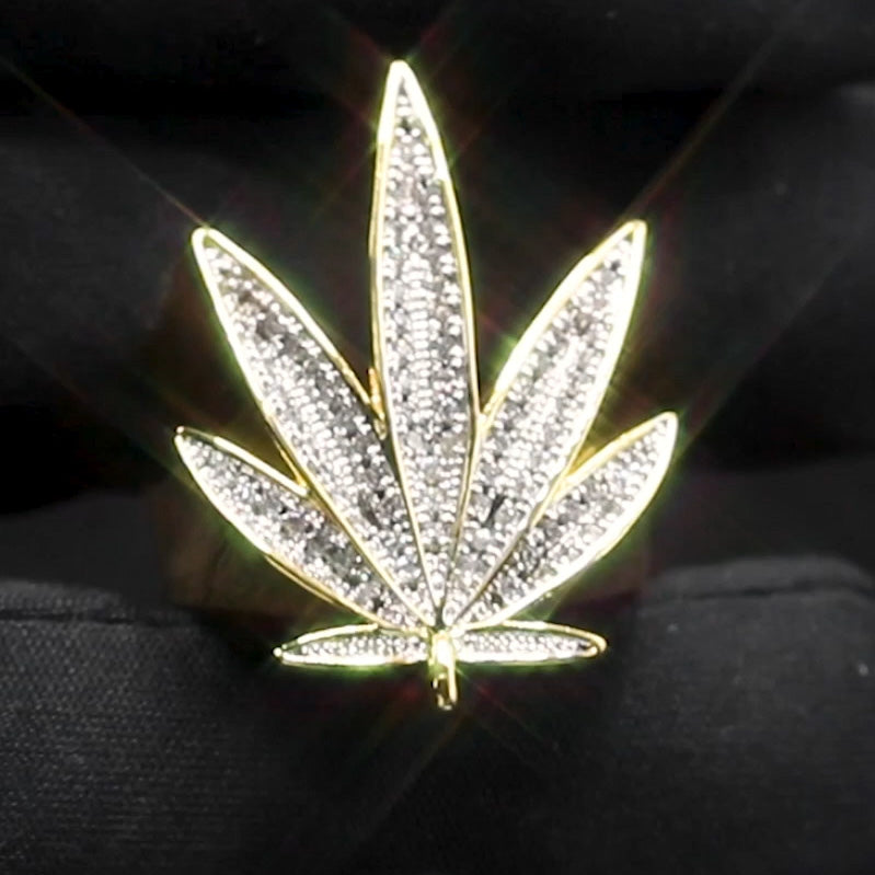 1.4ctw Round Micropavé Gold Leaf Gemstone Ring-JOSHINY