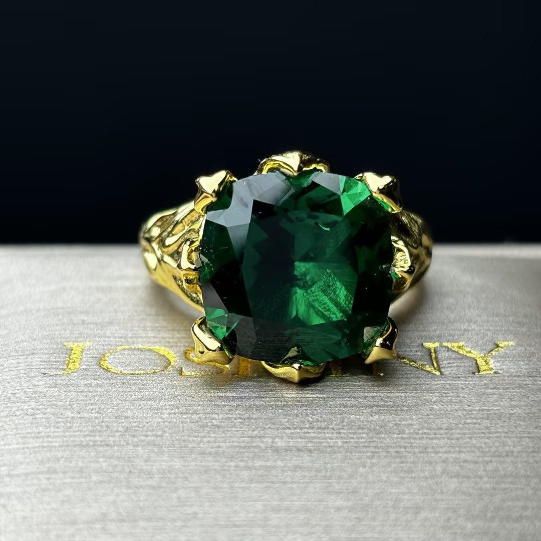 4Ctw Gold Leaf Carved Emerald Ring-JOSHINY