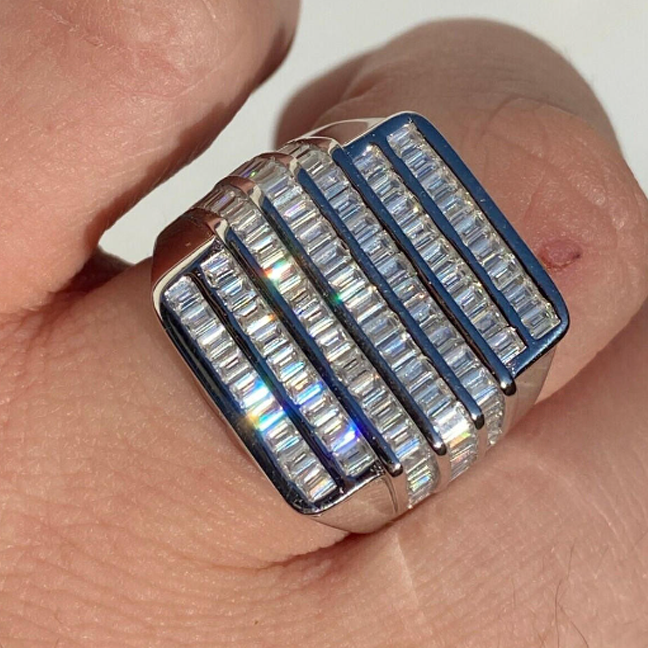 Stylish 4 ctw Baguette Cut White Gemstone Pavé Two-Tone Ring -JOSHINY