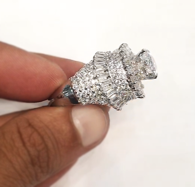 Unique 5 ctw Round Cut White Gemstone Engagement Ring -JOSHINY