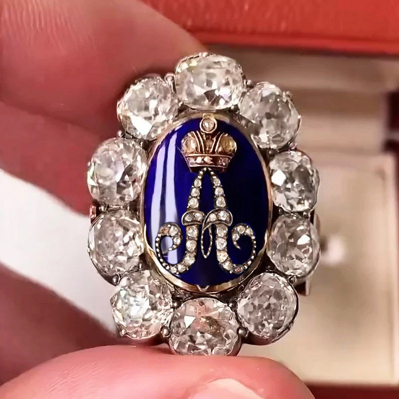 10ctw Old Mine Cut Royal Emblem Gemstone Ring (Customizable Letters) - JOSHINY