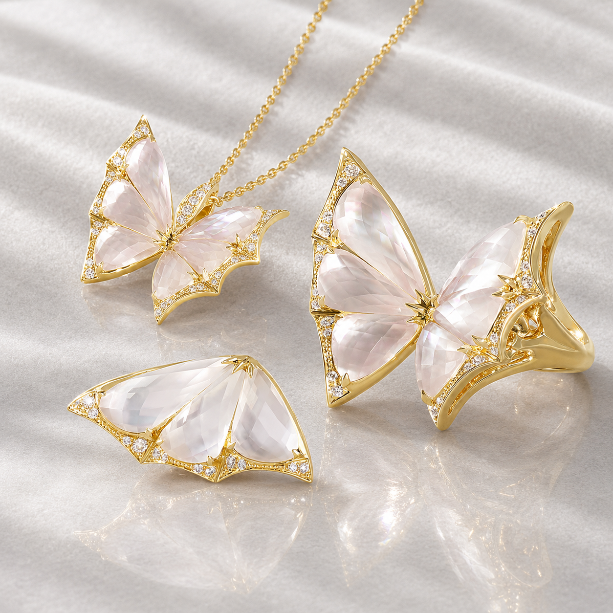 White Crystal Nightcrawler Ring, Necklace, and Earring Set-JOSHINY(Necklace)