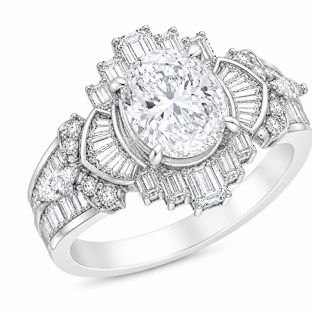 3CTW Oval Cut White Cubic Zirconia Delicate 925 Sterling Silver Engagement Ring-Joshiny