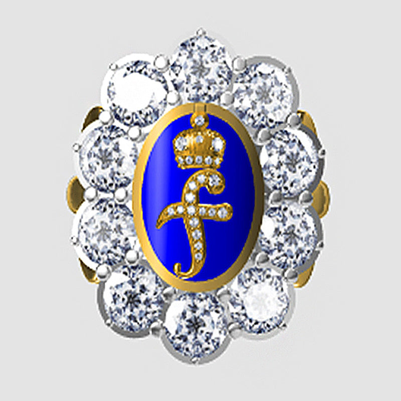 10ctw Old Mine Cut Royal Emblem Gemstone Ring (Customizable Letters) - JOSHINY
