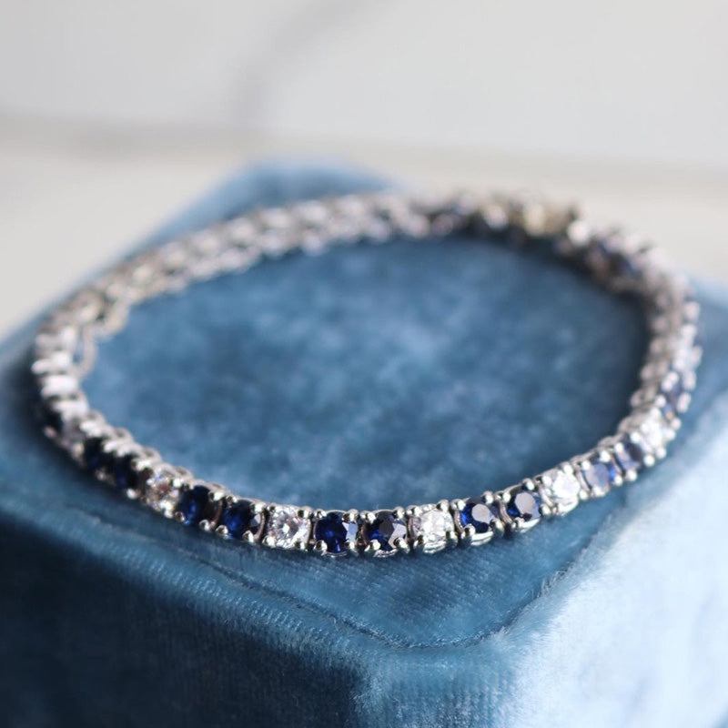 Round Cut Blue and White Bicolour Gemstone Bracelet -JOSHINY