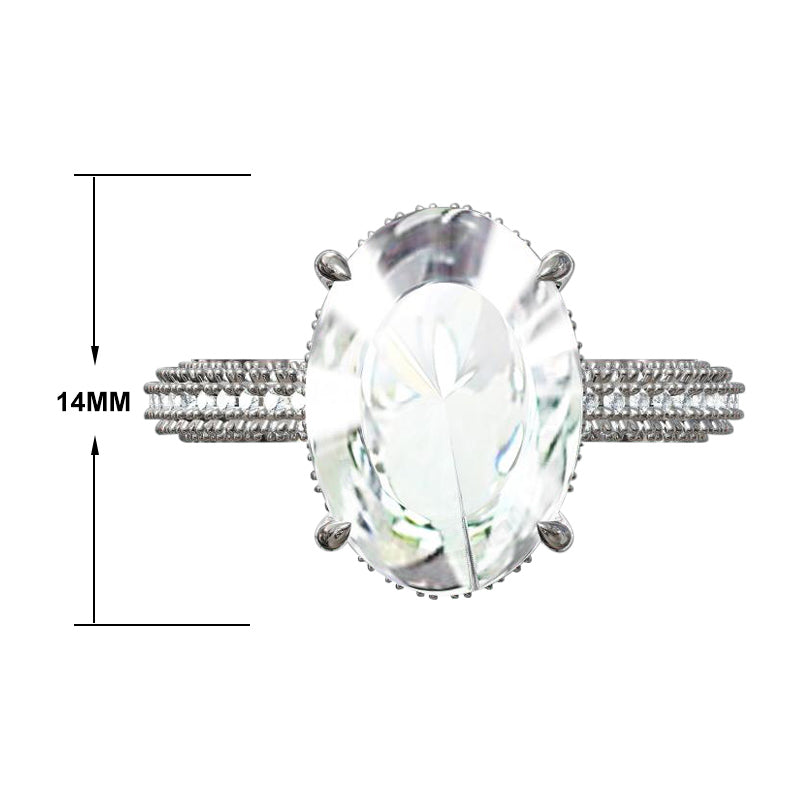 7 ctw Oval Cut White Gemstone Crushed Ice Engagement Ring