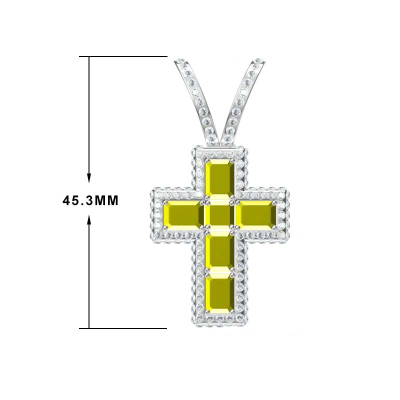 12ct Cushion Cut Yellow Gemstone Pave Set Cross Pendant -joshiny