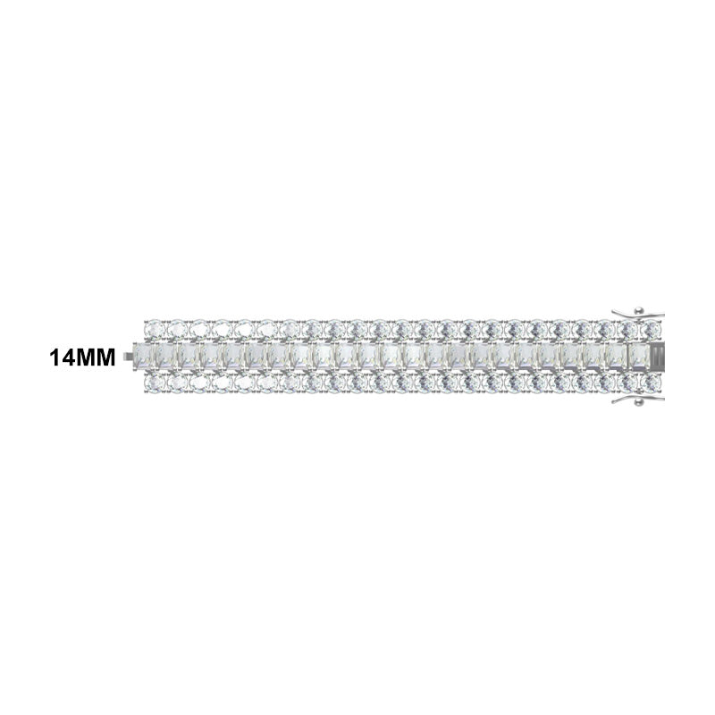 60ctw Baguette and Round Cut Triple Row Diamond Bracelet -JOSHINY