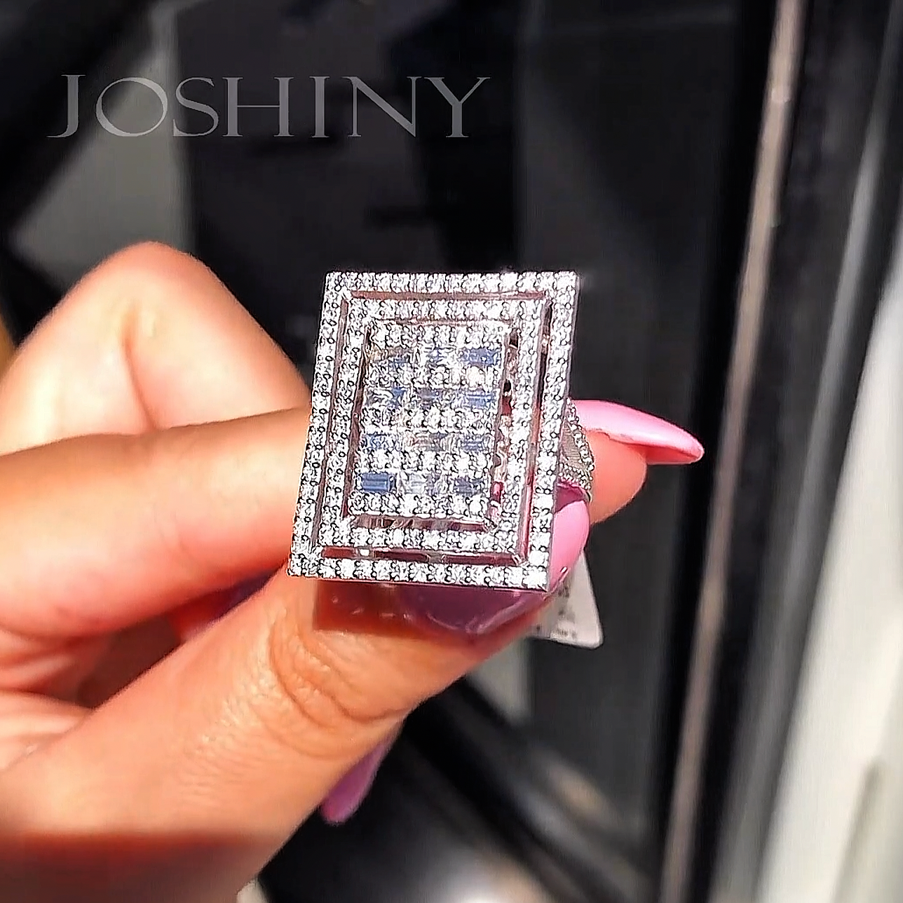 Unique 2 ctw Round & Baguette Cut White Stone Pavé Ring -JOSHINY