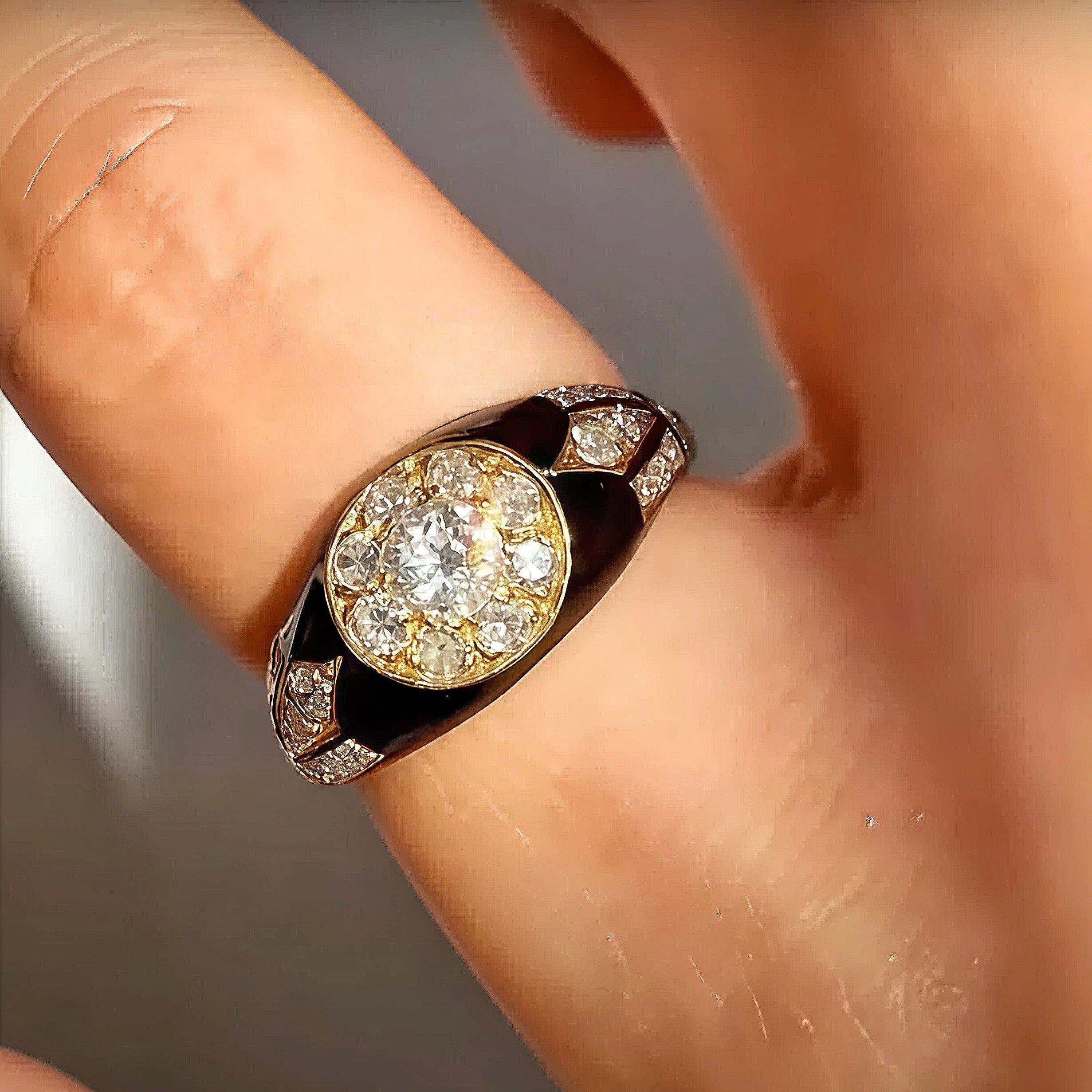 Vintage 2.5 ctw Round Cut White Gemstone Enamel Engagement Ring -JOSHINY