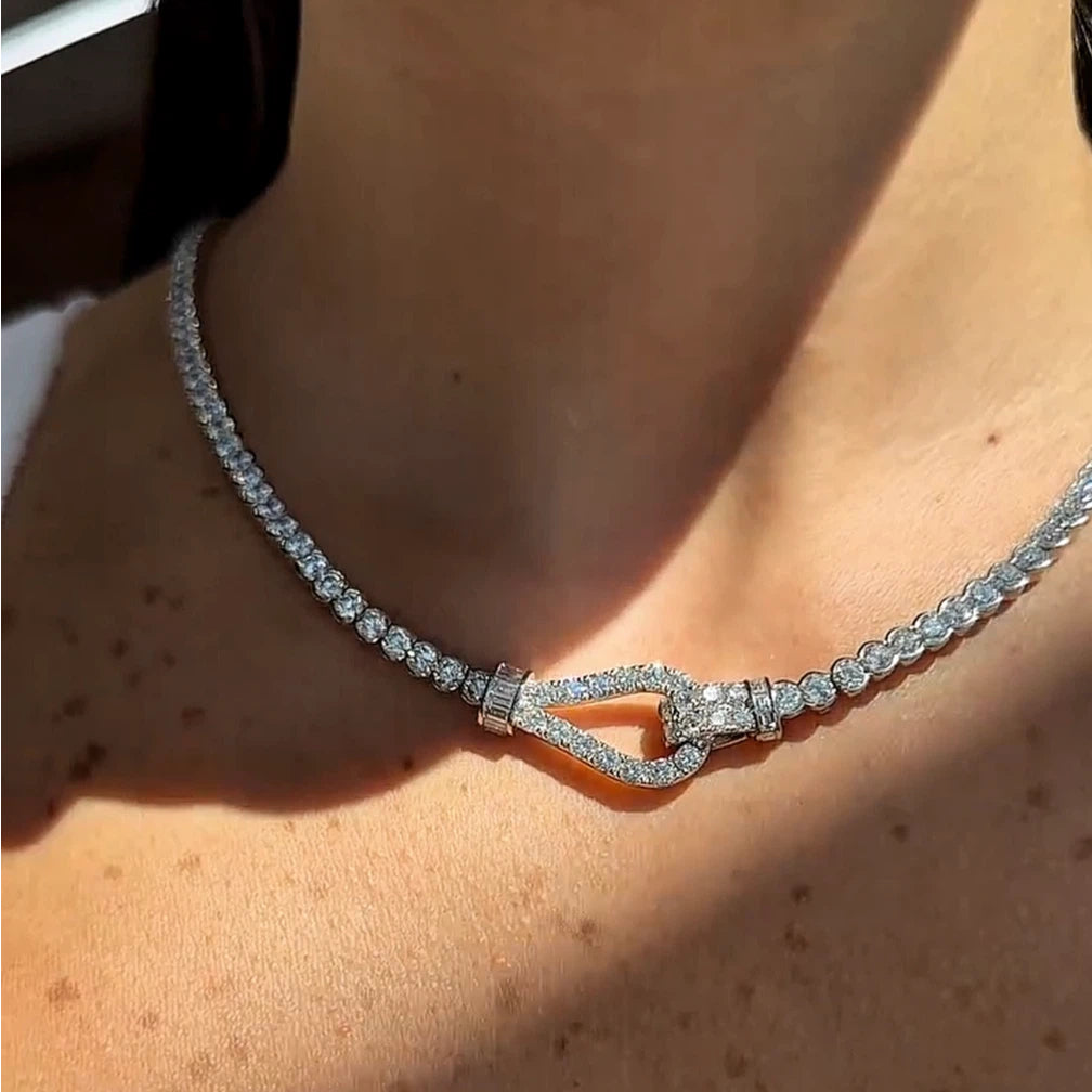 12 CTW Horseshoe Knot Round Cutting Exquisite Necklace - JOSHINY