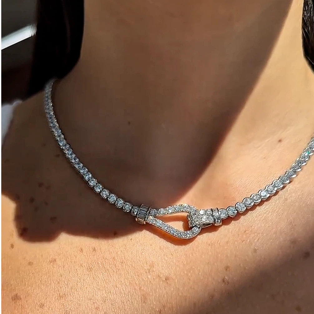 12 CTW Horseshoe Knot Round Cutting Exquisite Necklace - JOSHINY