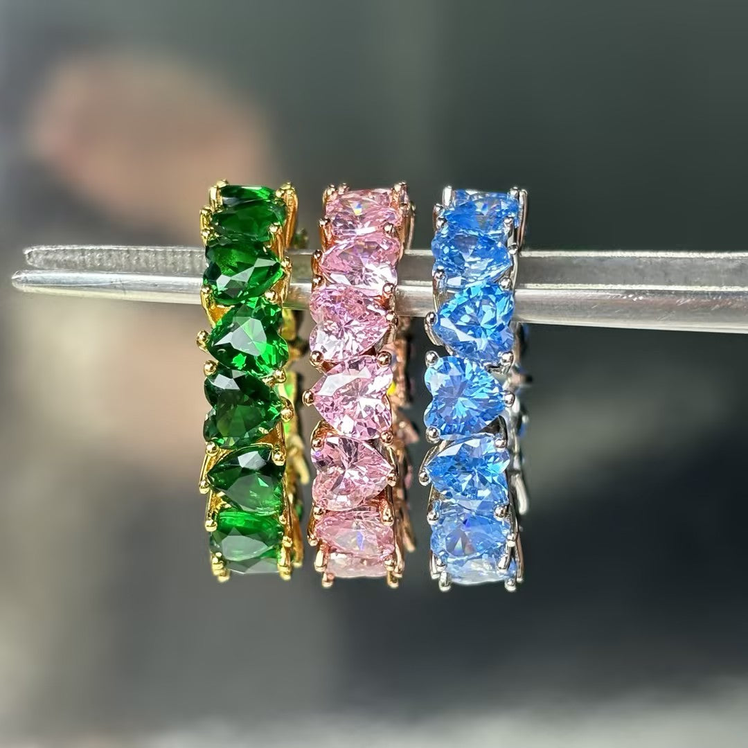8.0Ctw Tricolor Heart-Shaped Gemstone Stacked Ring-JOSHINY