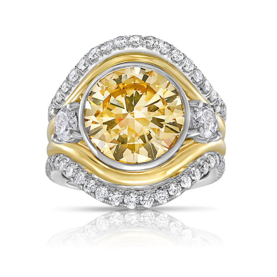 Outstanding 8 ctw Round Cut Yellow Gemstone Two-Tone Cocktail Ring -JOSHINY