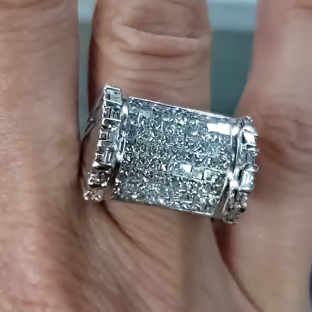 Gorgeous 3 ctw Square & Baguette Cut White Gemstone Pavé Ring -JOSHINY