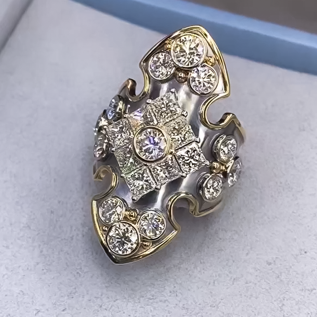 Outstanding 3 ctw Square & Round Cut White Gemstone Ring -JOSHINY