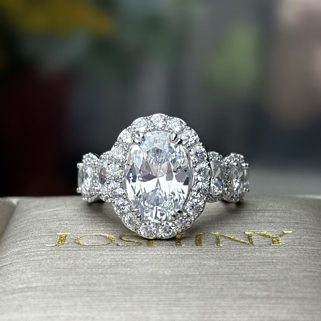 7ctw Oval Cut Hidden Halo Gemstone Engagement Ring -JOSHINY