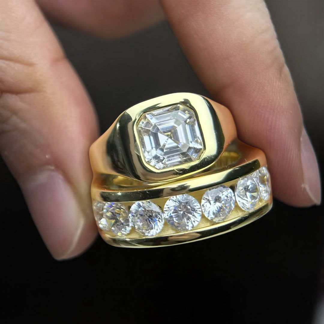 3ct Asscher Two Piece Diamond Engagement Ring -joshiny