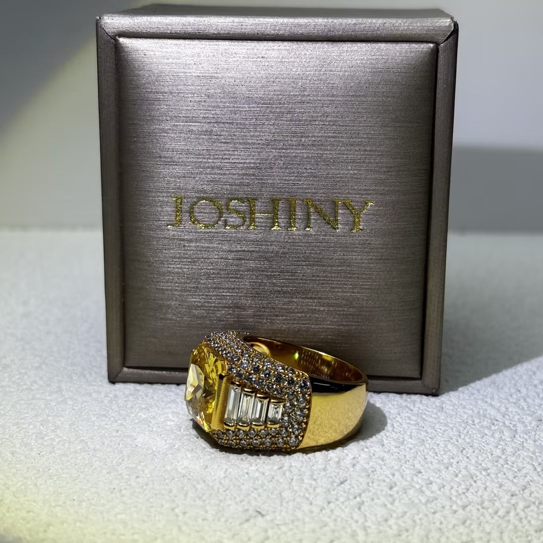 22.5 Ctw Radiant Cut Yellow Cubic Zirconia 925 Sterling Silver Ring-JOSHINY