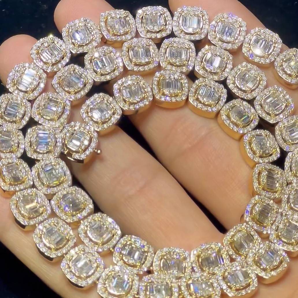 Stylish 40 ctw Round & Baguette Cut White Gemstone Necklace -JOSHINY