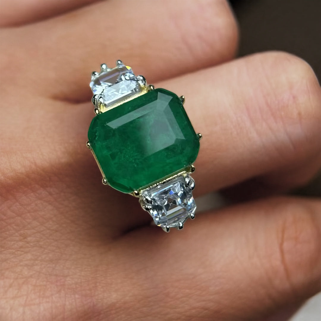 Engagement Ring with 6ct Octagon-Cut Emerald Sapphire
