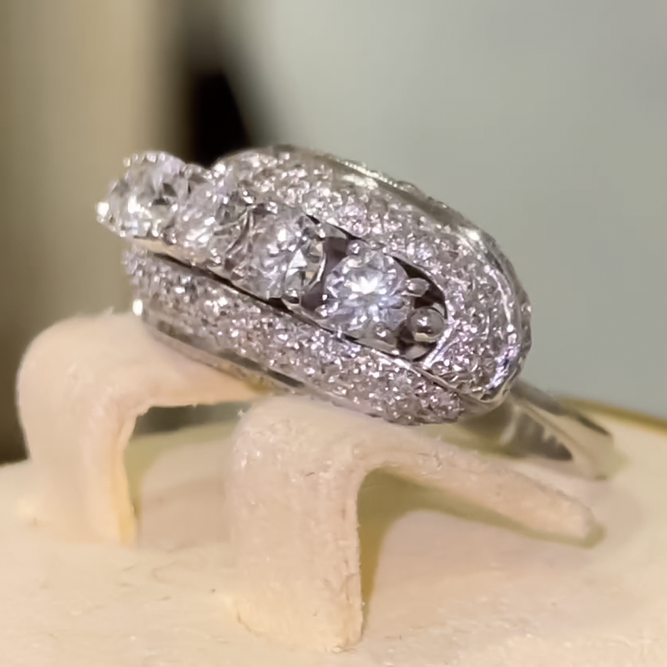 Exquisite 3 ctw Round Cut White Gemstone Multi-Stone Engagement Ring -JOSHINY
