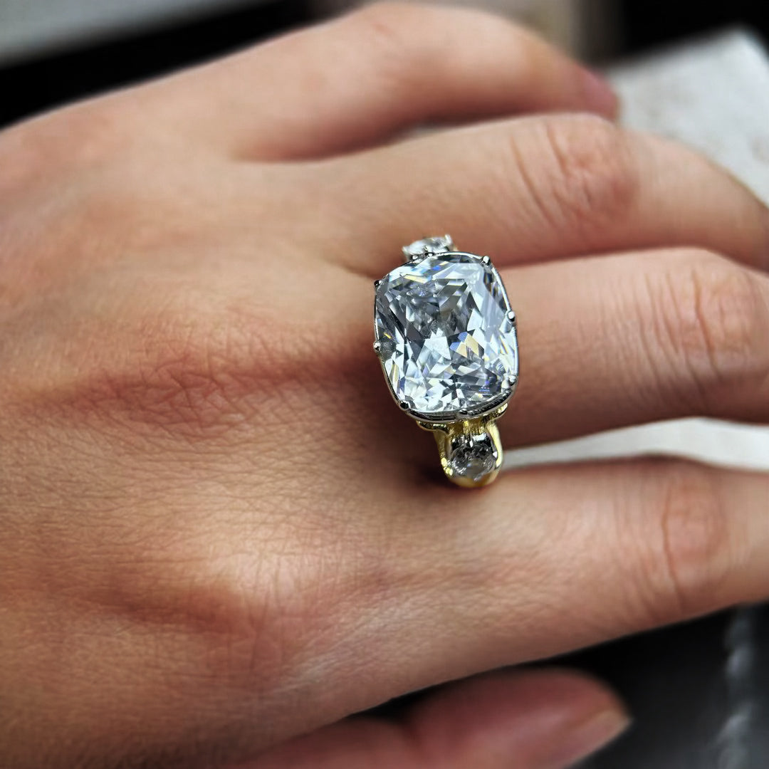 5ctw Elongated Cushion-Cut Signature Three-Stone Antique Ring-JOSHINY