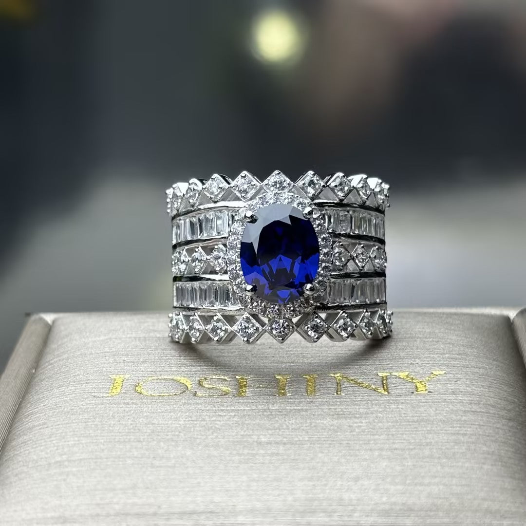 4.0Ct Oval Cut Deep Blue Gemstone Romantic Ring-JOSHINY