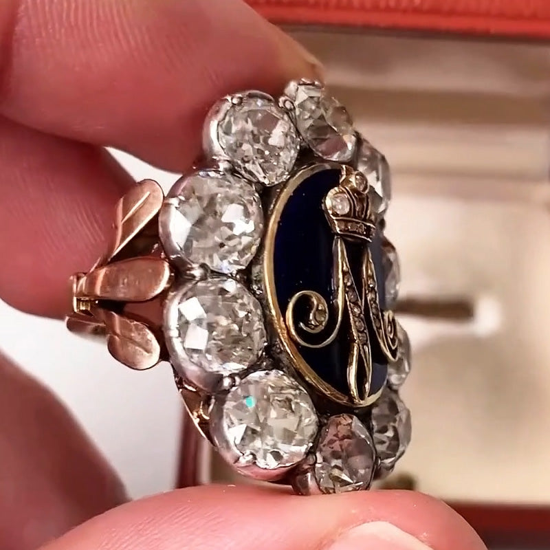 10ctw Old Mine Cut Royal Emblem Gemstone Ring (Customizable Letters) - JOSHINY