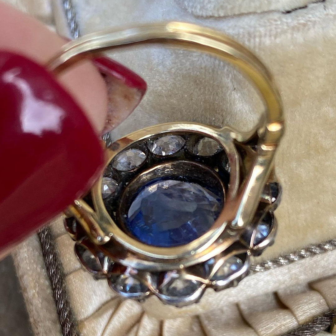 7.0ctw Old Mine Cut Antique Blue Gemstone Ring -JOSHINY