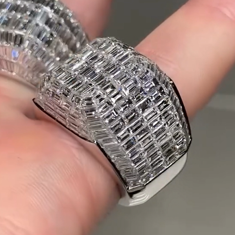 Stylish 4 ctw Baguette & Trapezoidal Cut White Gemstone Twin Ring -JOSHINY