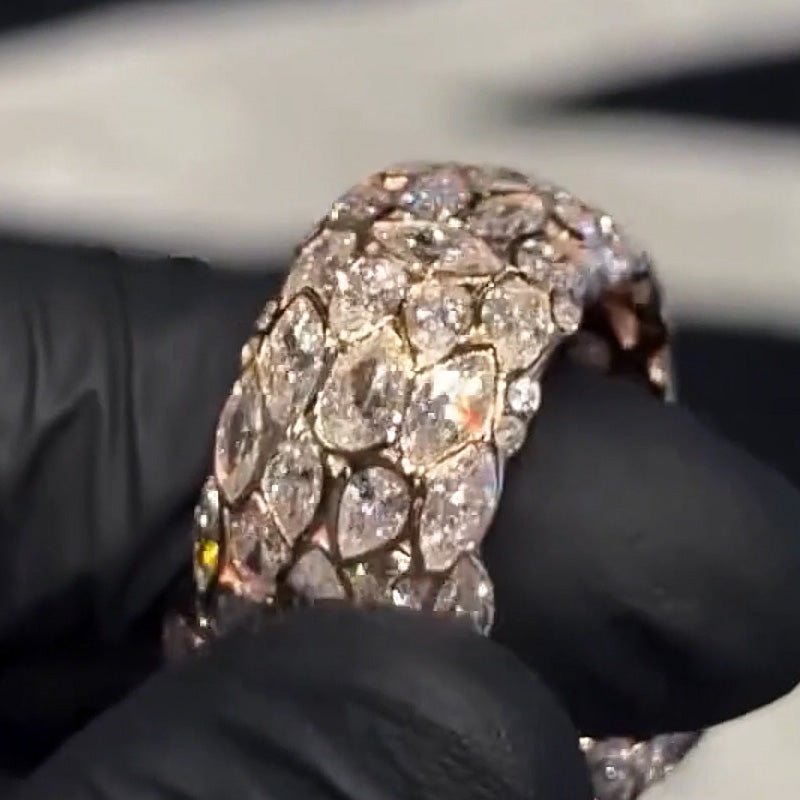 18ctw ultra luxury oval cut rose gold full diamond ring-JOSHINY