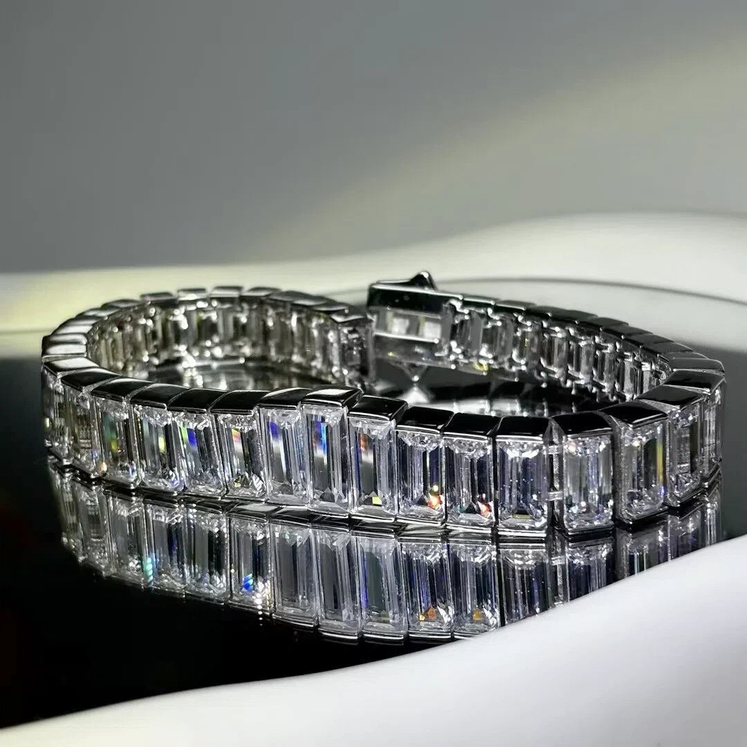 32 Ctw Baguette Cut White Cubic Zirconia 925 Sterling Silver Bracelet-JOSHINY