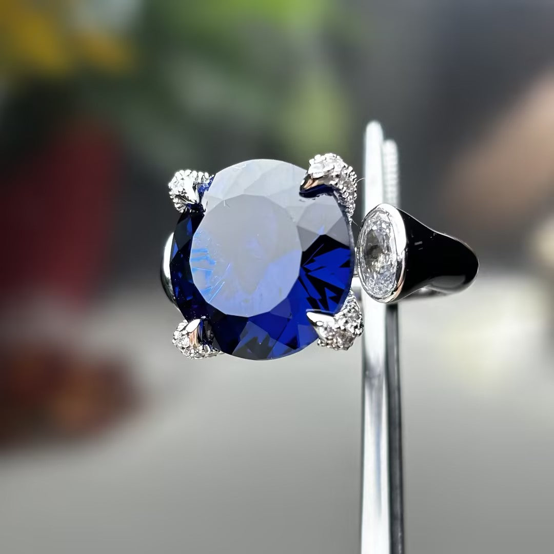 10Ctw Stunning Three-Stone Artistic Blue Gemstone Engagement Ring-JOSHINY