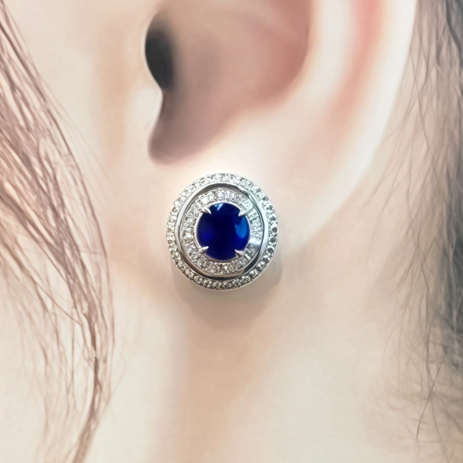 Classic 3 ctw Round Cut Sapphire Halo Stud Earrings -JOSHINY