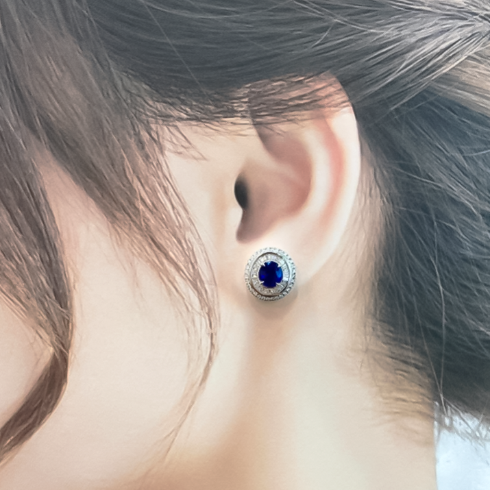 Classic 3 ctw  Round Cut Sapphire Halo Stud Earrings -JOSHINY