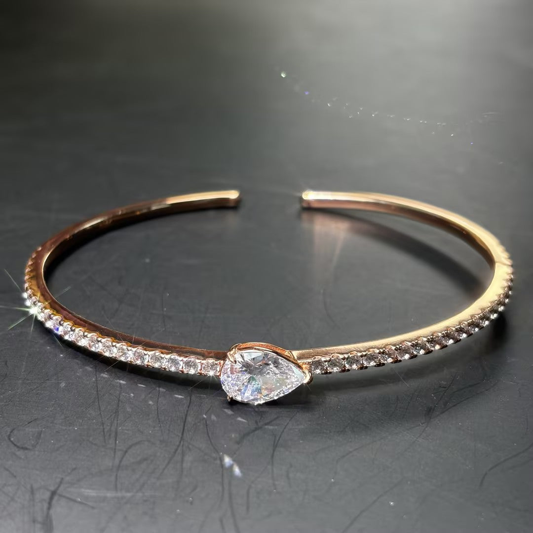 4 ctw Pear Cut White Cubic Zirconia 925 Sterling Silver Bracelet -JOSHINY