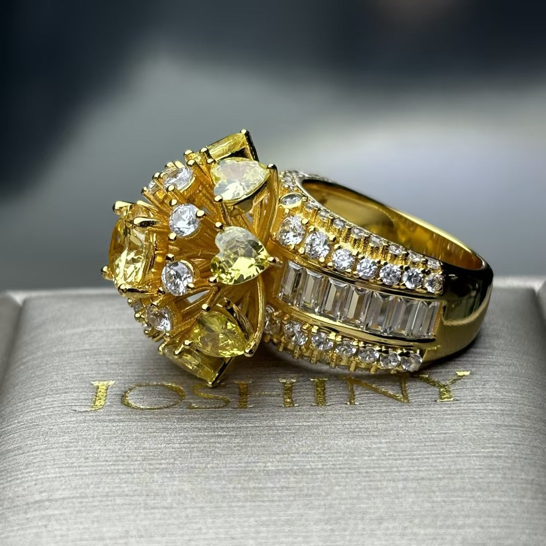 12Ctw Multi-layered Gemstone Flower Engagement Ring-JOSHINY
