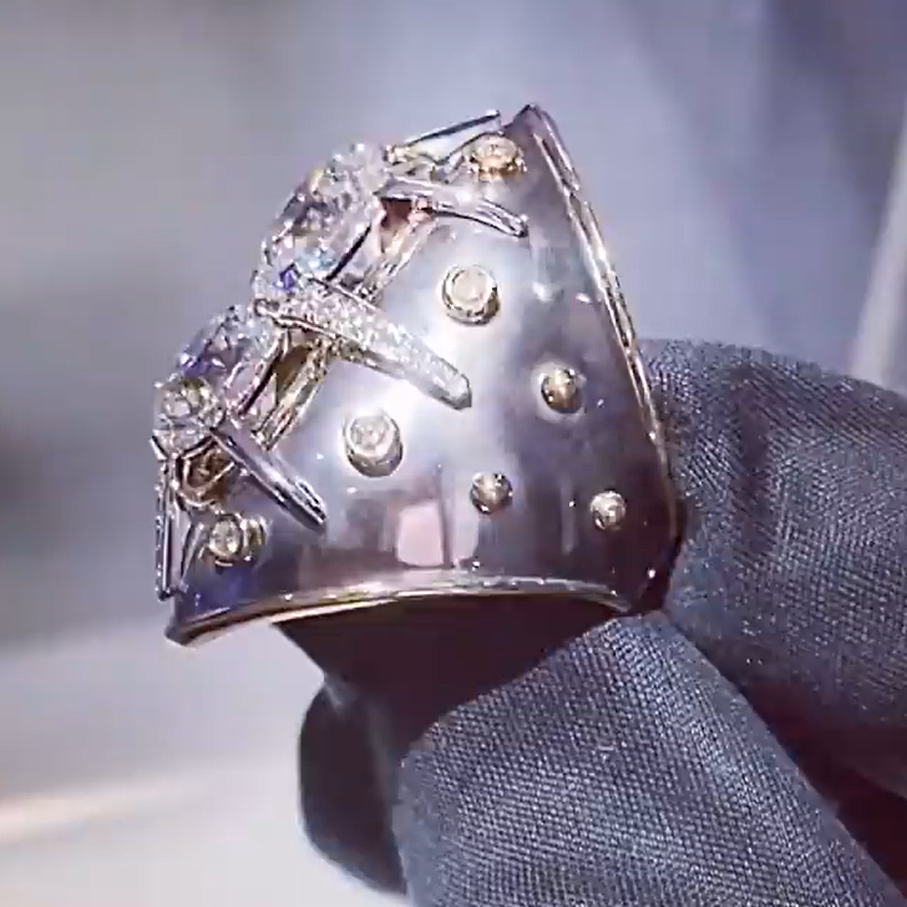 Unique 5 ctw Round Cut White Gemstone Two-Stone Ring -JOSHINY