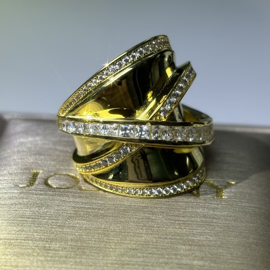 Stylish 1 ctw Round & Square Cut White Gemstone Halo Ring -JOSHINY