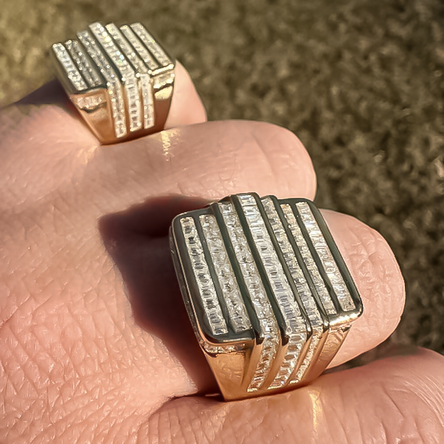 Stylish 4 ctw Baguette Cut White Gemstone Pavé Two-Tone Ring -JOSHINY