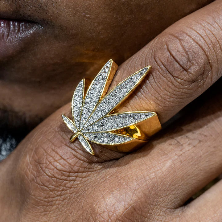 1.4ctw Round Micropavé Gold Leaf Gemstone Ring-JOSHINY