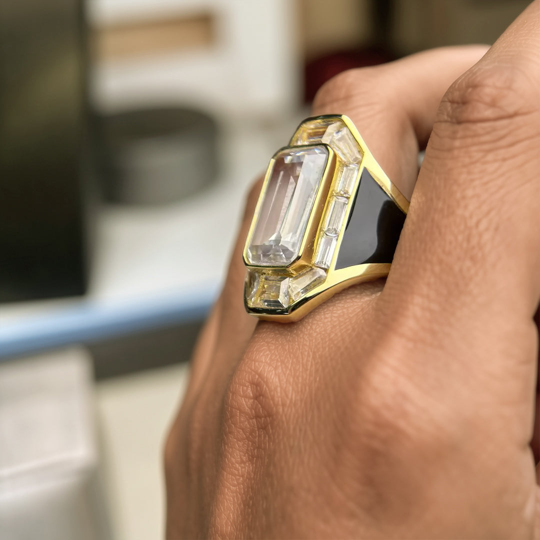 8.52ctw Emerald Cut Pharaoh Jasmine Enamel Gemstone Ring-JOSHINY