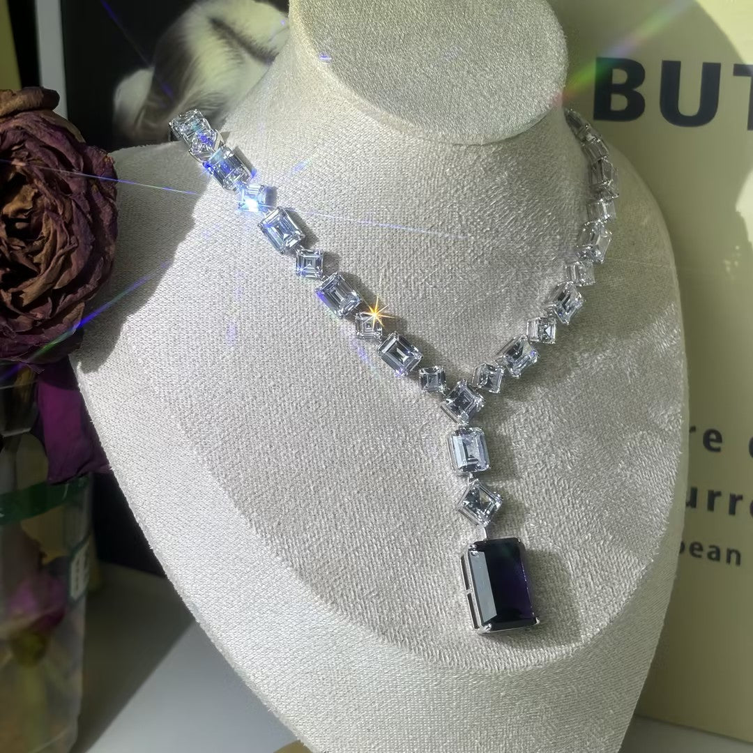 100ctw Six Colour Emerald Cut Pendant Necklace -JOSHINY