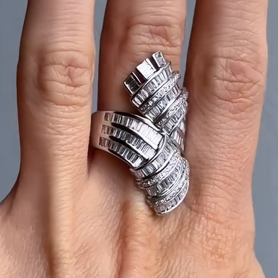 Fashionable 3 ctw Baguette & Round Cut White Gemstone Pavé Ring -JOSHINY