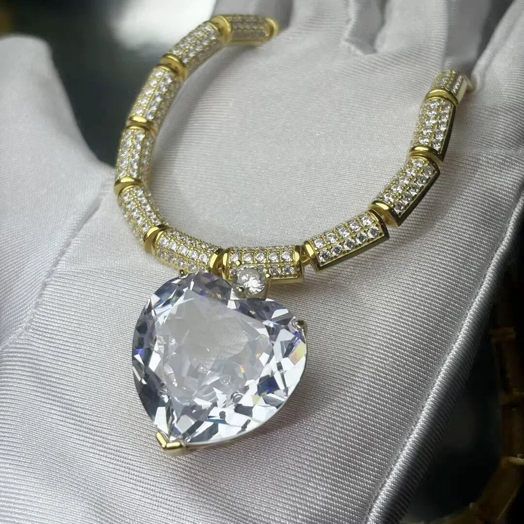 15 CTW Heart Cut White Cubic Zirconia Romantic 925 Sterling Silver Pendant Necklace