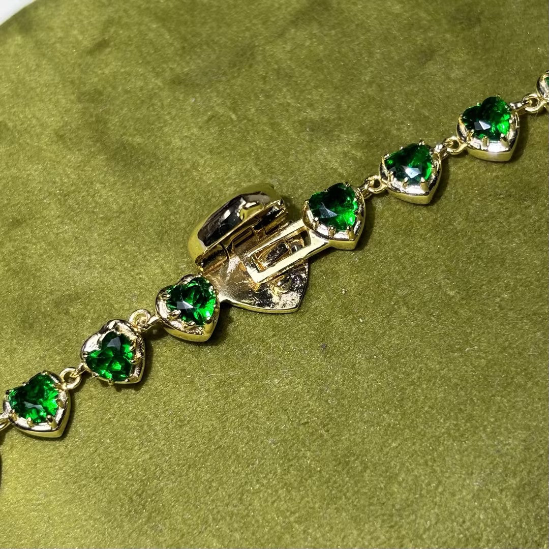 80Ctw Heart-shaped Emerald Chain Necklace-JOSHINY