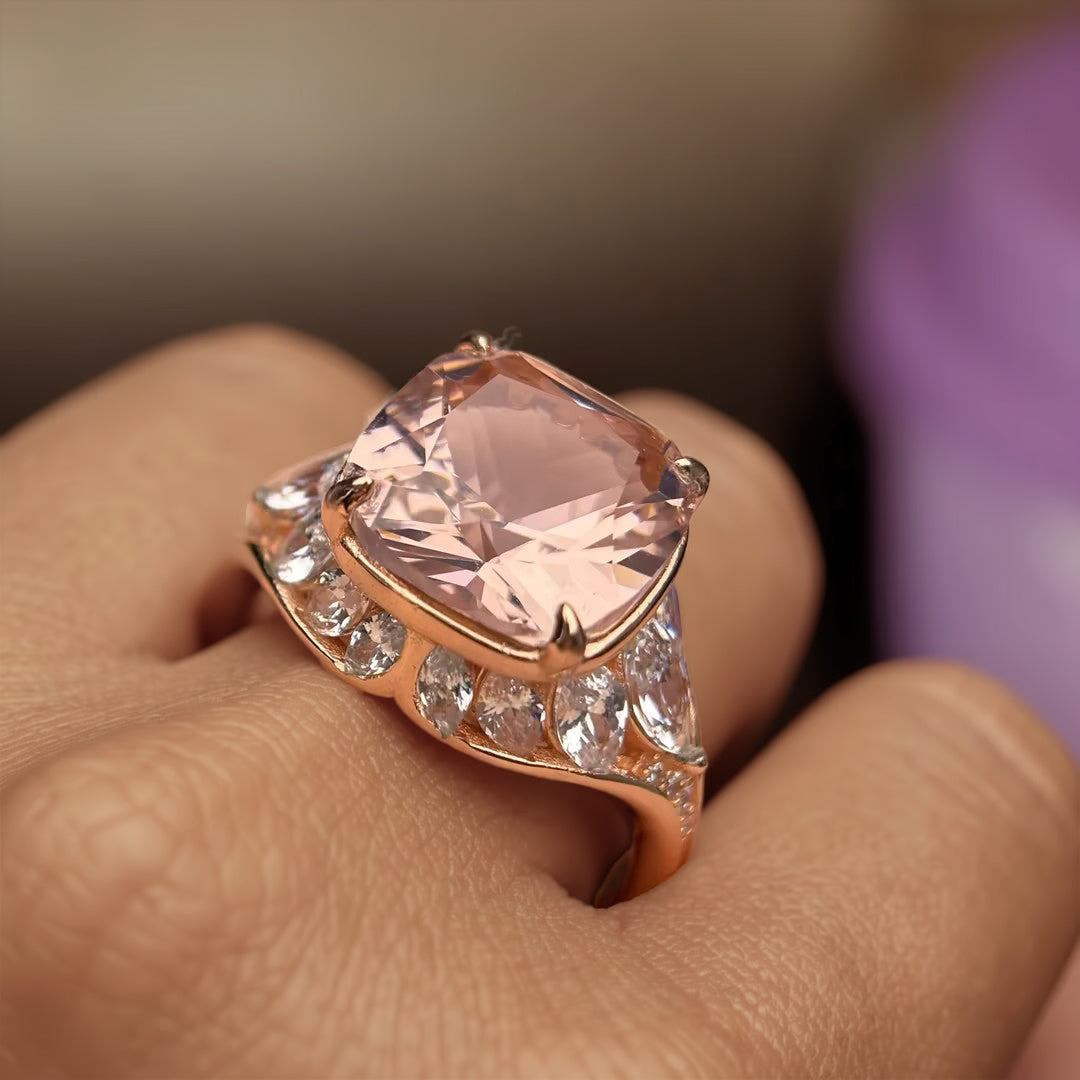 Exquisite 6 ctw Cushion Cut Pink Gemstone Ring -JOSHINY